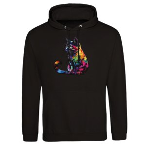 Hoodie Unisex Black Rainbow Cat