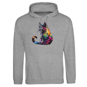 Hoodie Unisex Grey Rainbow Cat