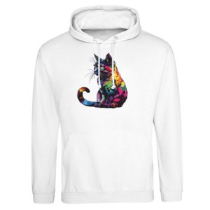 Hoodie Unisex White Rainbow Cat